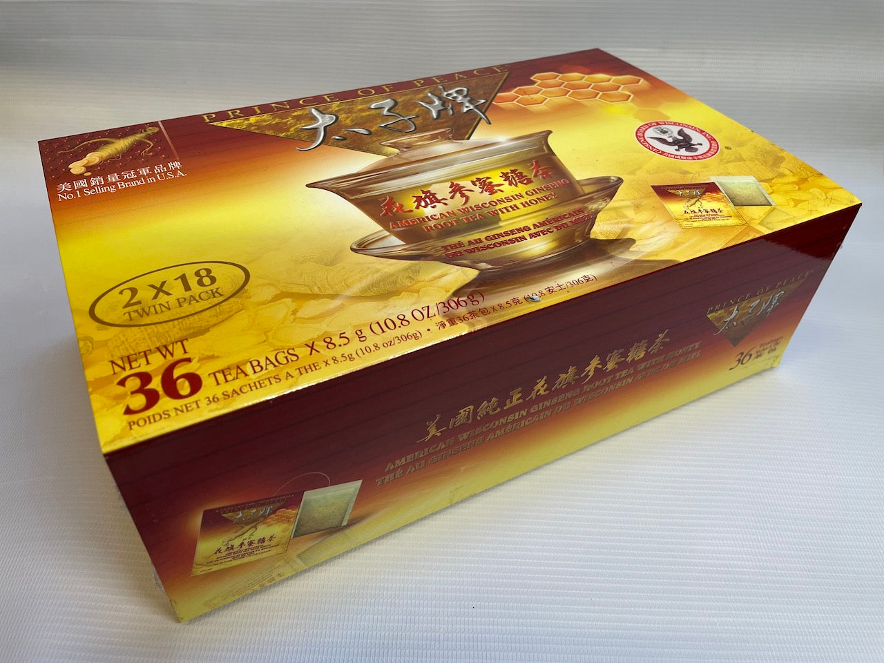 American Ginseng Root Tea With Honey 美国原枝花旗蜜糖茶包 (2 boxes X 18 Tea Bags)